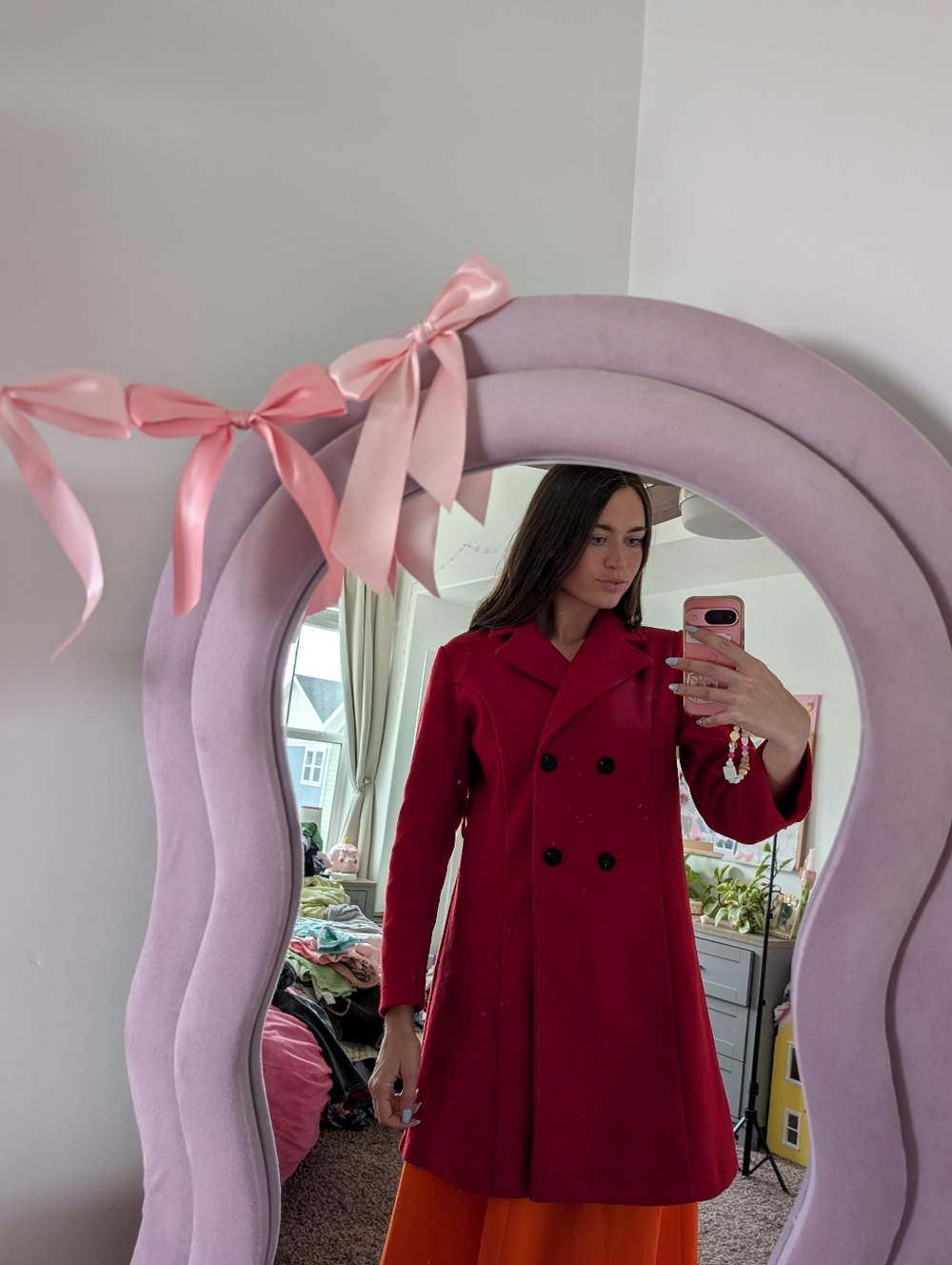 Women’s Double-Breasted Red Coat Size Large